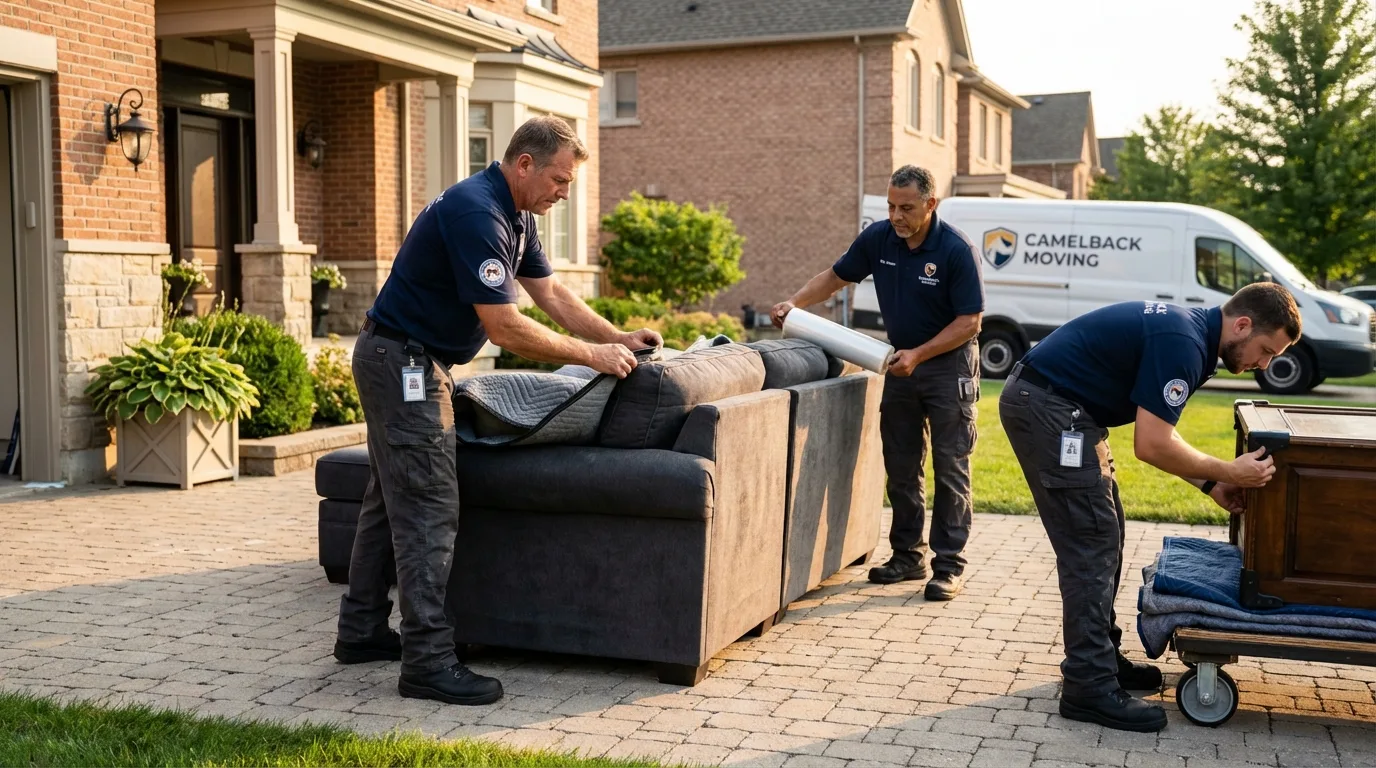 Large estate moving crew wrapping furniture in Delta, CO