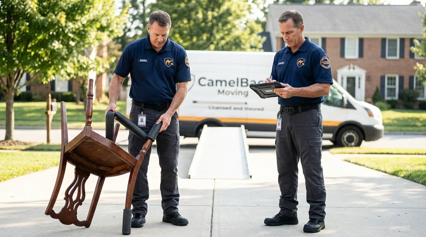 Movers inspecting furniture for damage prevention before loading in Delta, CO